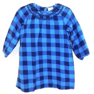 Hanna Andersson Girls Size 85 2T Blue Plaid Checked Dress RicRac Accent